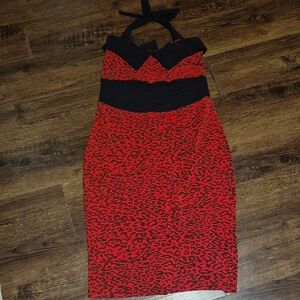 Red and Black Leopard Print Halter Dress